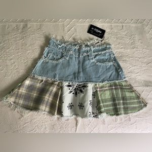NWT Jaded London Denim Check Plaid Mix Mini Peplum Skirt sz 6